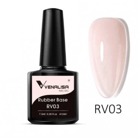 VENALISA RV03 kamufliažinė kaučiukinė gelinio lako bazė skaidri ŠVIESI KREMINĖ, 7.5ml