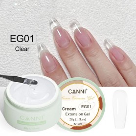 Gelis nagų priauginimui CANNI Cream Extension Gel 28g EG01 CLEAR
