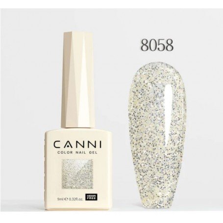 CANNI gēla nagu laka 8058 – caurspīdīga ar spīdumiem 9ml